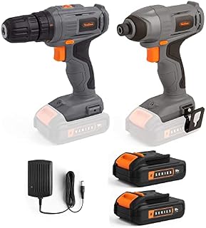 VonHaus Cordless 18V Drill and Impact Driver Set with Two E-Series 1.5 Ah Batteries and One Charger - Ergonomic Lightweight Screwdriver  Variable Speed Trigger - Strong and Tight Drilling