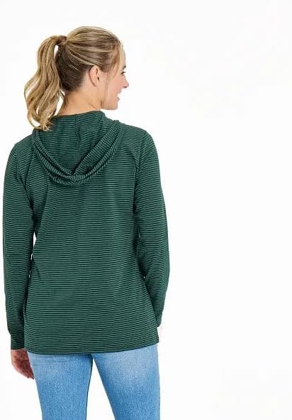 Life is Good Women's Crafty Wildflowers Long Sleeve Striped Crusher-LITE Hooded Tee, Treeline Green