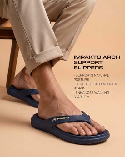 Image of Impakto Men's Arch Support Flip Flops | Lightweight & Bounce-Back Slippers | Soft Cushioned Footbed | Regular Wear Chappal for Home, Casual & Outdoor Use