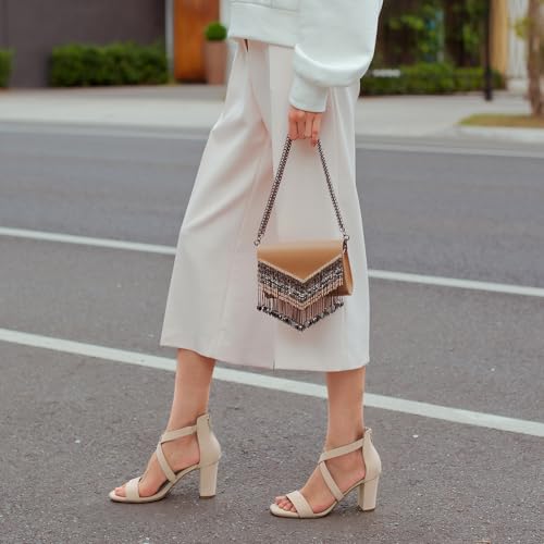 Image of ZURIN Women's Strappy Block Heels Chunky High Heels Sandals Open Toe Ankle Strap Pumps Dress Shoes for Wedding Bridal Evening Party Prom