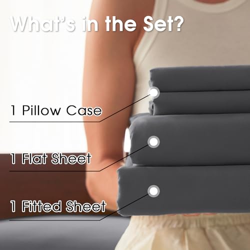 Image of Twin Size 4 Piece Sheet Set - Comfy Breathable & Cooling Bed Sheets Set, Soft and Wrinkle Free, Deep Pockets, Easy & Secure Fit, Hotel Luxury Bedding - Oeko-Tex - Dark Grey