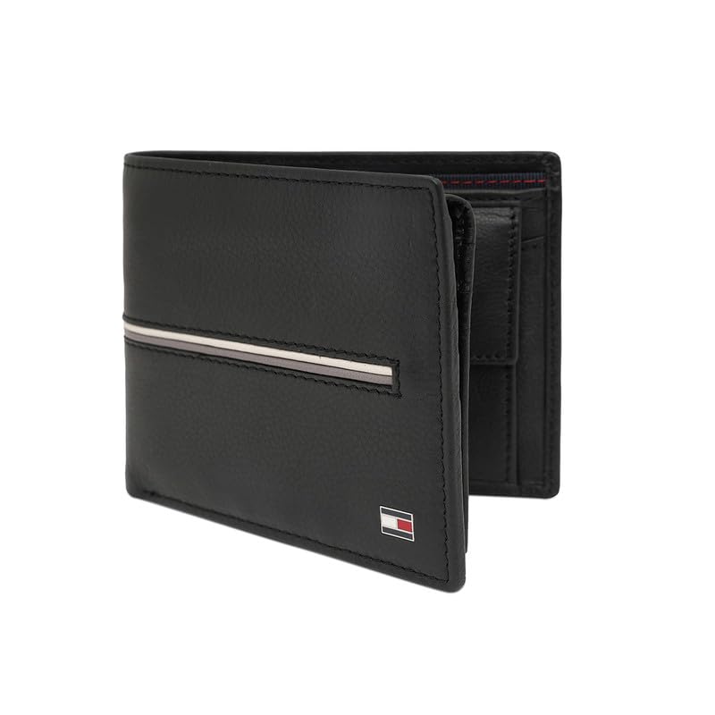 Image of Tommy Hilfiger Men's Leather Wallet Glasgow - Black | Pebbled Texture | Multicard & Coin Utility | Stylish Purse for Men