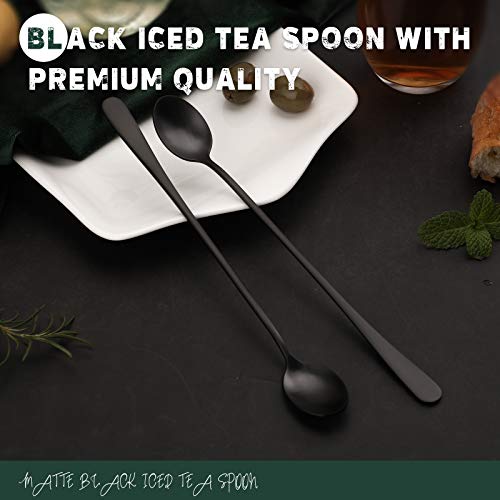 Hiware Matte Black 9-Inch Long Handle Iced Tea Spoon, Coffee Spoon, Ice Cream Spoon, Stainless Steel Cocktail Stirring Spoons, Set Of 4 #TOP2