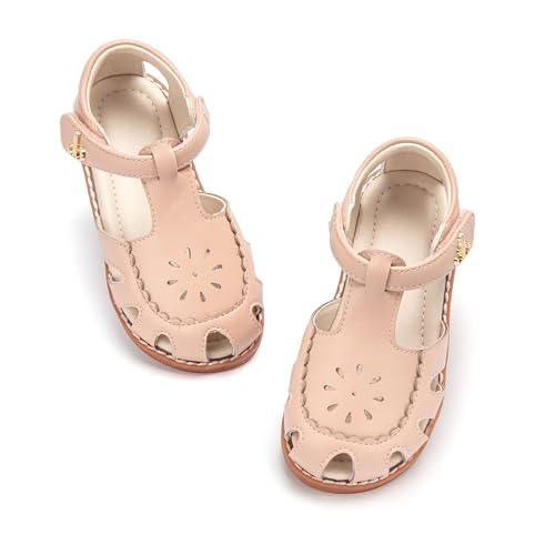 Image of THEE BRON Toddler Girls Closed-Toe Sandals Sweet Retro Cutout Summer Dress Shoes
