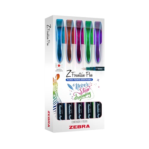 Recopilación de Plumas escribir disponible en línea. 47 Zebra Pluma Fuente Desechable Z-Fountain Pen Tinta Líquida Estuche 5 Piezas Multicolor.