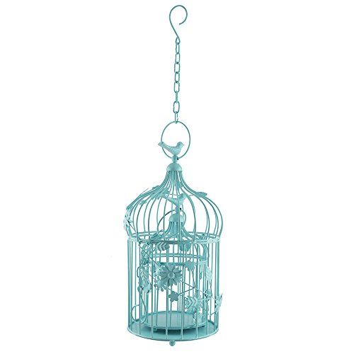 Image of Homesake Hot Turquoise Hanging Metal Lantern Candle Holders Set of 2 with Floral Vine & Hanging Chain | Decorative Tealight Candle Lanterns for Balcony, Garden, Living Room, Wedding & Home Decor