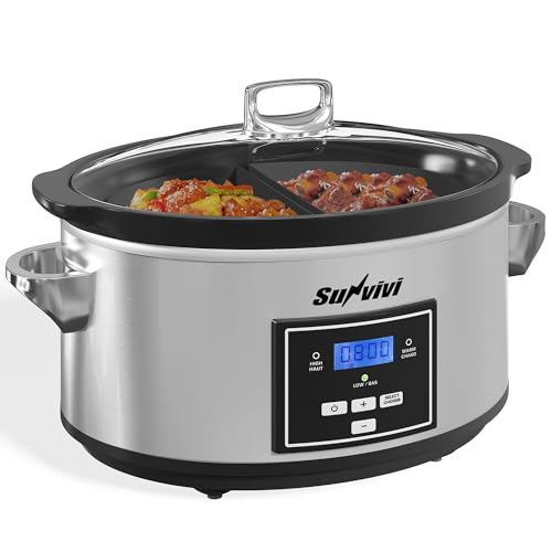 Image of Sunvivi 6 Quart Programmable Slow Cooker with 2 in 1 Silicone Liners, Multi-Cooker Food Warmer with Digital Timer, Adjustable Tempature Control, Dishwasher Safe Parts, Silver