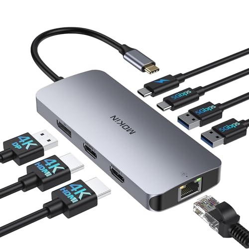 Image of USB C Docking Station 3 Monitors, MOKiN USB C Docking Station with 2 HDMI, 4K DisplayPort, 1Gbps Ethernet, 100W PD Charging, 3 USB A /C 3.0, Multiport Adapter for Dell /HP /Lenovo /Surface