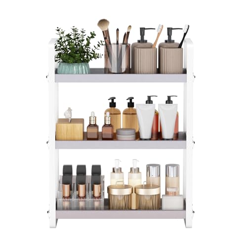 Image of HNRLOY Bathroom Counter Organizer,Bathroom Countertop Organizer,Counter Shelf,Countertop Storage,Organization and Storage,Makeup Shelf,Sink Caddy(Grey 3 Tier)