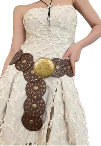 Utaly Wide-Disc Western-Belt for Women - PU Leather Vintage Hollow Concho Cowboy-Belts Chunky-Country Waist-Belt for Skirt2