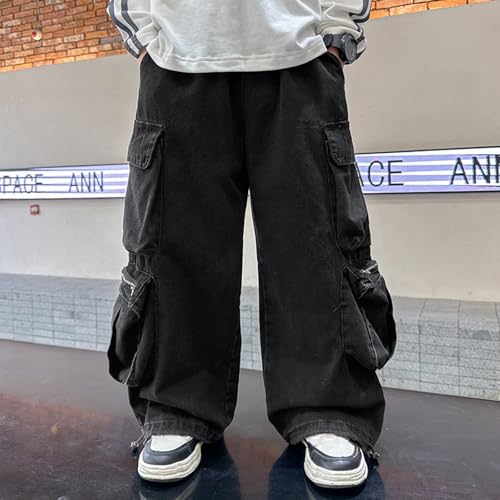 Loose Cargo Denim Jeans for Big Boys Elastic Waist Flap Pocket Pull On Baggy Wide Leg Jeans Kids Boys 5-14 Years3