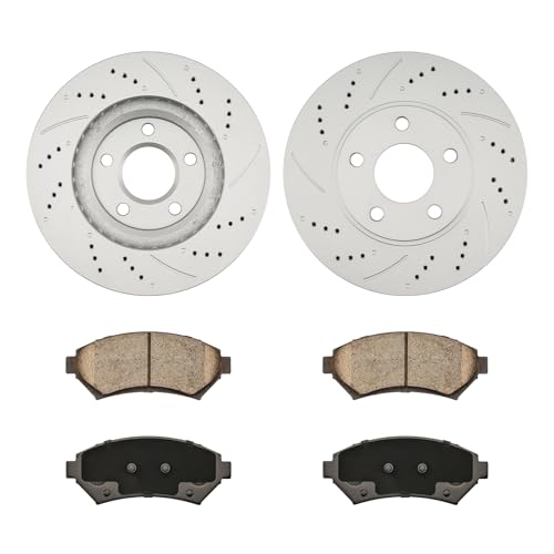 Image of KAX Front Brake Kit, Drilled and Slotted Brake Rotors, Ceramic Brake Pads | Fits Chevrolet /Buick /Cadillac /Oldsmobile /Pontiac- Impala /LeSabre /DeVille /Monte Carlo /Park Avenue /Aurora /Intrigue /Bonneville
