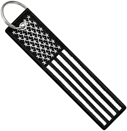 Flag Keychain Tag with Key Ring, EDC for Motorcycles, Scooters, Cars and Gifts (USA Black and White)