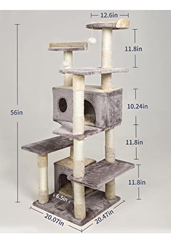 Hyabi Cat Tree Cat Tower 56 Inch Cat Tree Cat Tower, Sisal Cat Grab Post, Kitten Game House Kitten Activity Center (Light Gray) #TOP2