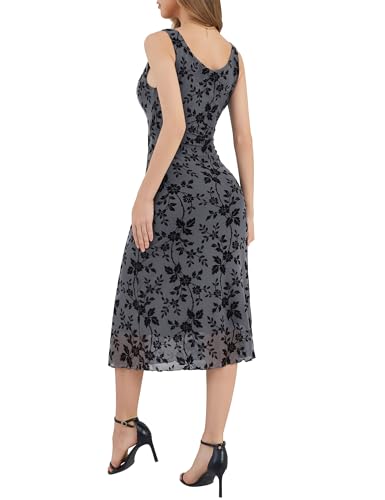 Image of Women's Sexy V Neck Sleeveless Mesh Maxi Dresses Summer Casual Elegant Long Floral Dress Wedding Guest Cocktail Party