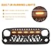 Grill for 2007 2008 2009 2010 2012 2016 2018 Wrangler JK with LED Front Grille,Running Day lights,Matte Black