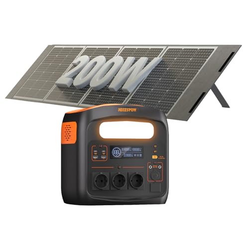 Solargenerator mit 200W Solarpanel, Tragbare Powerstation 1102,5Wh, 1500W (3000W Spitzenleistung), AC Steckdosen, PD100W, LiFePO4 Akku, für Camping, Wohnmobil, Stromausfälle, Outdoor