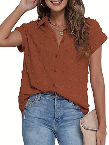 BOTHENIAL Women White Button Down Shirt Dressy Casual Work Tops Chiffon Blouse Summer Short Sleeve Shirts