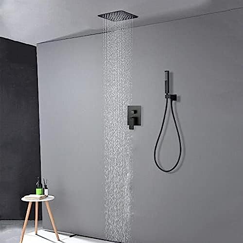 Système de douche noir 10 pouces encastré au plafond avec mitigeur et pommeau
