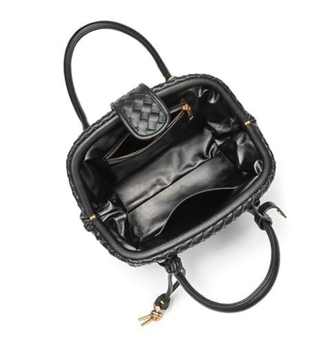 Slouchy PU Leather Woven Boston Bag Women Underarm Shoulder Hobo Bags Crossbody Purse Top-handle Tote Handbag 20253