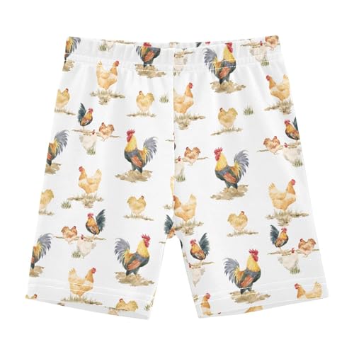 JHKKU Girls Farm Rooster Hen Shorts Cotton Cartwheel Bike Kids Biker Under Dress Dance Short Girl Clothes 5T