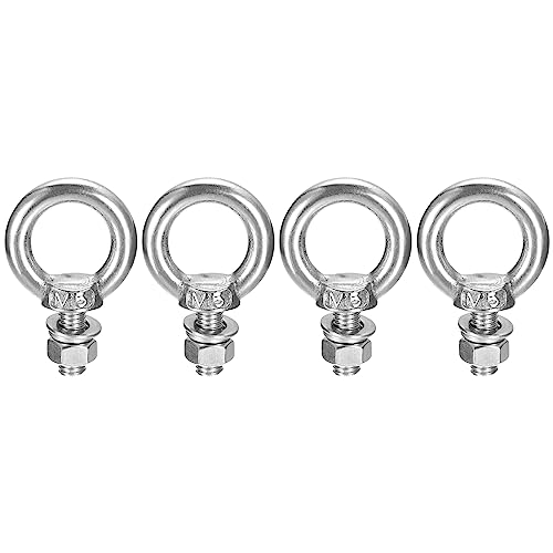 Image of uxcell Lifting Eye Bolt, 4 Sets M5x11mm Eye Bolt with Nut Washer 304 Stainless Steel Shoulder Lifting Ring Eye Bolt for Hanging Item