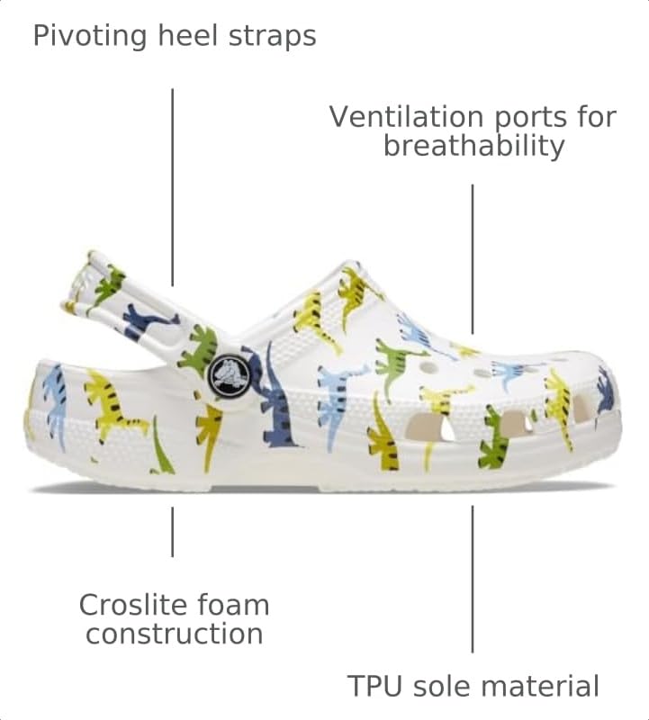 Image of Crocs Unisex-Child Classic Graphic Clog, Dinosaur, 7 M US Toddler