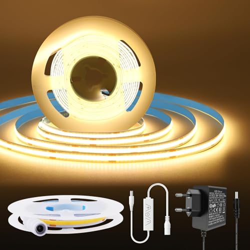 Auting Striscia LED COB da 6 m, luce bianca calda, dimmerabile, 2700 K, CRI 92+, ad alta densità, 8 mm di larghezza, striscia LED per sottopiano, TV, cucina, soggiorno, fai da te