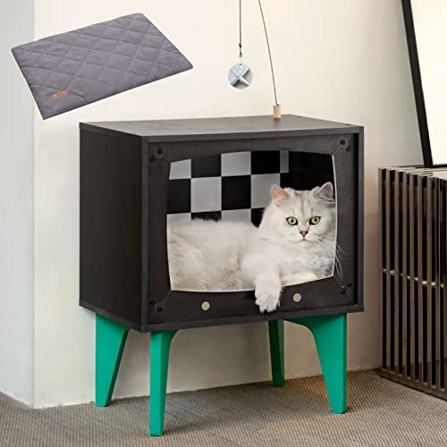 Cat House Wooden Cat Condo Cat Bed Indoor TV-Shaped Resistente Grande Luxo Cat Shelter Móveis Com Al