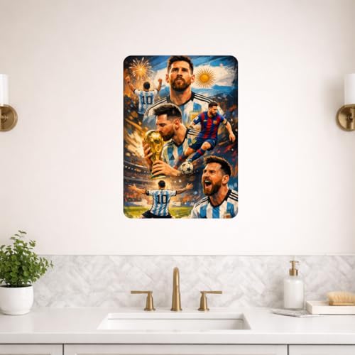 Image of Zesta Bathroom Decor Items Washroom Decor Tin Sign | Aesthetic Posters Wall Poster for Bedroom | Magnetic Cafe Decoration Items /Restaurant Decorations Items | Quirky Home Decor Bar Accent (Messi (4))
