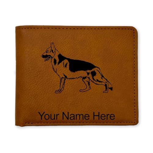 LaserGram Faux Leather Bi-Fold Wallet, German Shepherd Dog, Personalized Engraving Included (Dark Brown)