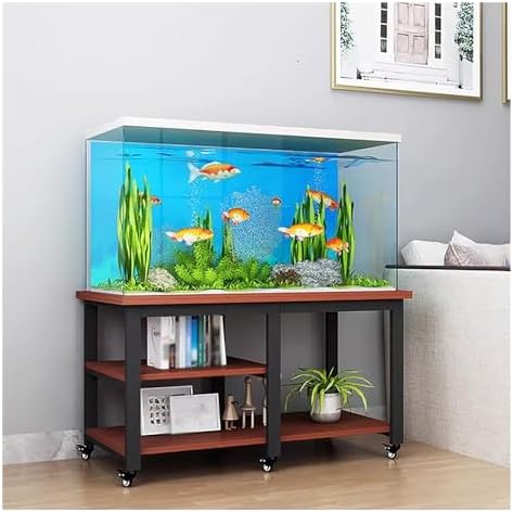 "Rolling Fish Tank Stand with Wheels & Storage - Metal & Wood Aquarium Rack for 20, 30, 10 Gallon Tanks, 77cm Tall Breeder & Terrarium Holder (Color: #2, Size: 100x45x75cm)"