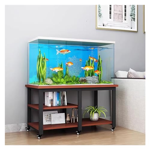 Rolling Fish Tank Stand with Wheels, 20-30-10 Gallon Aquarium Rack, Metal &amp; Wood Terrarium Holder, 77cm Tall, Storage for Easy Access, Perfect for Home &amp; Office