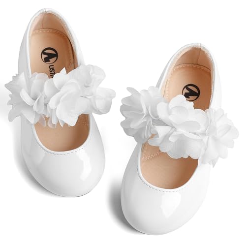 FUPPIA Toddler Girl Dress Shoes-Little Girl Mary Jane Shoes School Uniform Shoes Wedding Party White Size 6