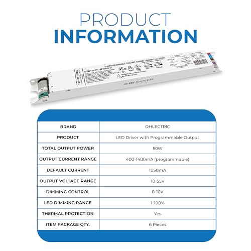 Image of OHLECTRIC Replacement for OTi 50 /120-277 /1A4 DIM-1 L G2 Linear 120-277V LED Driver with Programmable Output, 400-1400mA & 10-55V, 50 Watts Power. LED Dimmer, 1-100% LED Dimming Range - 5 Pack