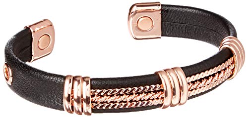 Chain Pattern Copper Leatherette Magnetic Healing Bracelet - Motorcycle Bracelet for Men and Women - Adjustable Sizing