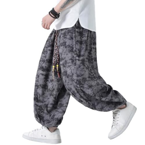 HZCX FASHON Mens Chinese Style Tie Dry Wide Leg Baggy Harem Yoga Jogger Pants Loose Fit Aladdin Trousers - Main Image