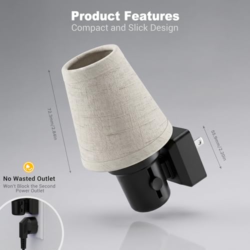 Image of JandCase LED Night Lights Plug into Wall, Linen Fabric Round Vintage Nightlight, Decorative Night Light with Dusk to Dawn Sensor, 0-100LM Dimmable, for Bedroom Living Room Hallway