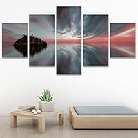 SIGNWIN 5 Panel Canvas Wall Art Modern Art Coastal Colorful Multicolor Photography Romantics Sunset for Home Decorations Ready to Hang - 60
