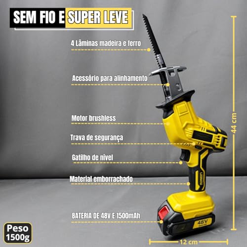 Serra Elétrica Sem Fio 1500mAh - Potência e Precisão para Cortes Rápidos e Eficientes, Ideal para Ma