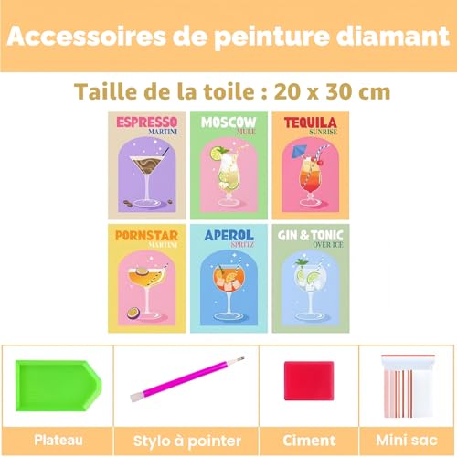 Bellatoi 6 Pcs Peinture Diamant Cocktail, Diamond Painting Adulte 20x30 cm – vue 2
