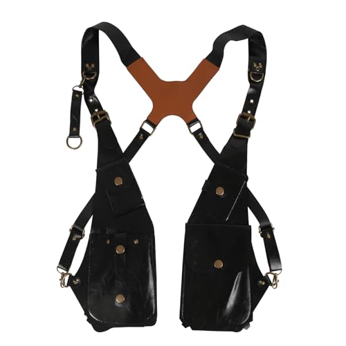 HIOPOIUYT Practical Double Shoulder Armpit Bag PU Leather Shoulder Harness Bag Hiddens Underarm Strap Wallet Phone Holsters Bag, Black