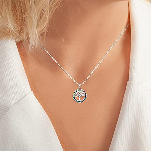 Beaux Bijoux Tree Of Life Necklace 925 Sterling Silver With Abalone Shell Pendant Necklace For Women With 18" Sterling Silver Chain #TOP2