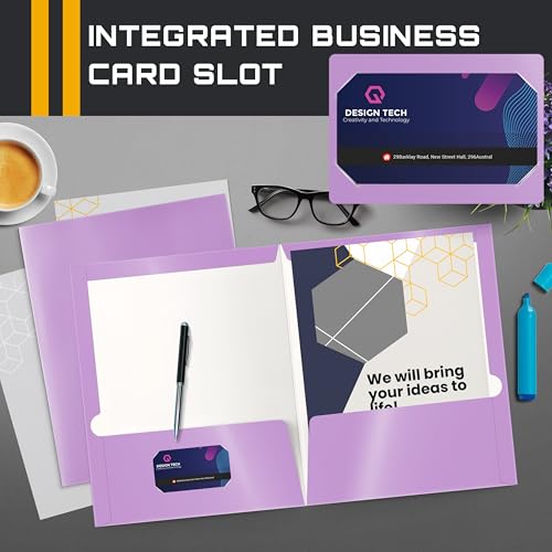 Image of Better Office Products 2 Pocket Glossy Laminated Lavender Paper Folders, Box of 25, Letter Size, Lavender Light Purple Paper Portfolios, 25 Pack