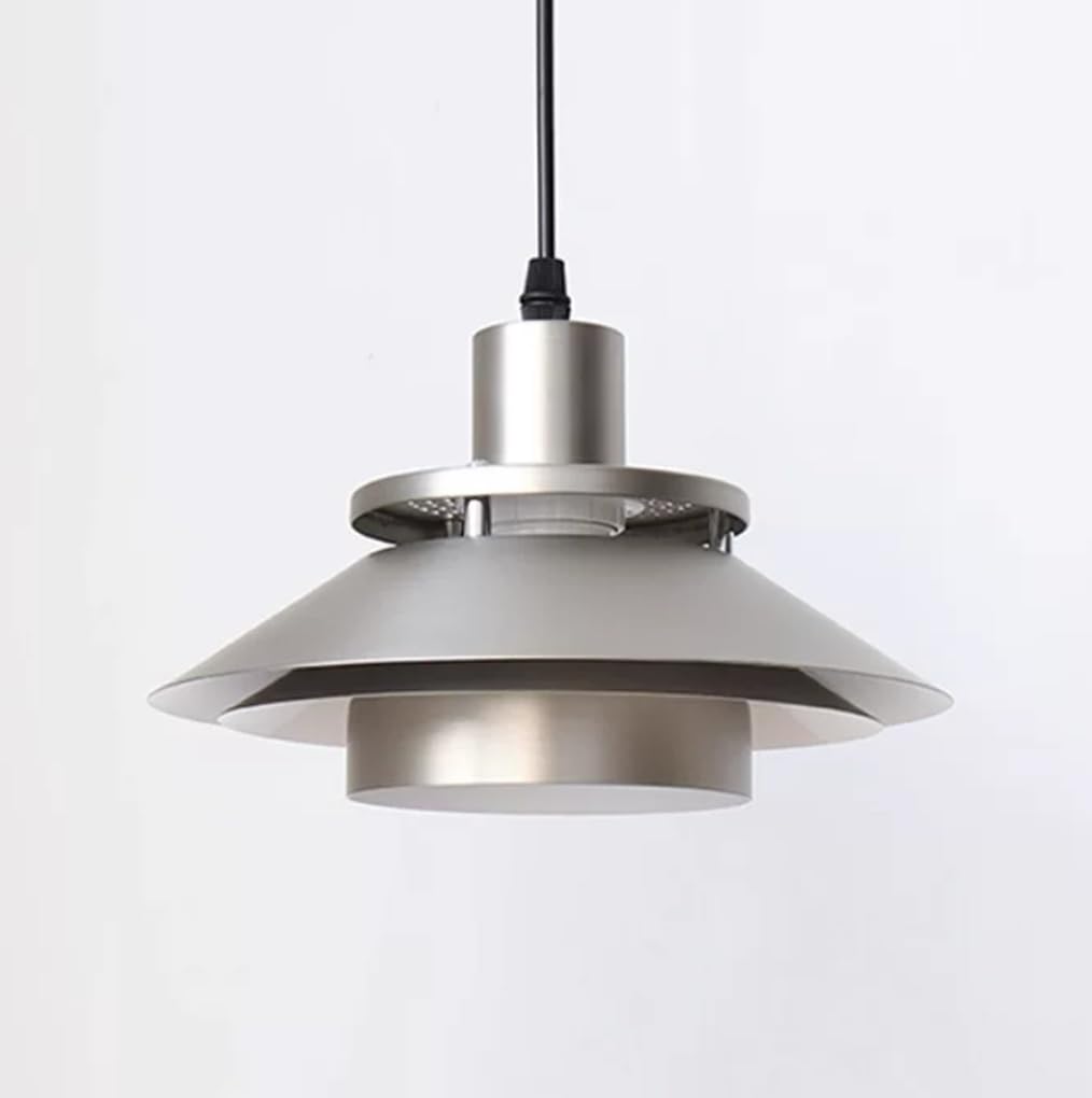 Industrielle Pendelleuchte Gebürsteter Edelstahl Mehrschicht Metall Schirm E27 Fassung Pendellampe Gastronomie Restaurant Küche 23 * 13cm