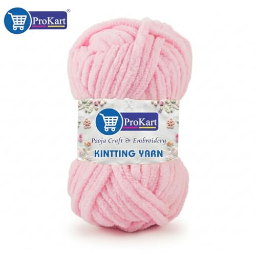 Image of ProKart Premium Blankie Wool, Plush & Cuddly, Chenille Yarn Supersoft Hand Knitting Wool Ball | Blanket Thick /Mottu Yarn Ball Suitable for Hand Knitting and Crocheting (Baby Pink, 100gms x 1 Pack)
