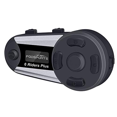 Fodsports V6 Plus Auriculares Intercomunicador Moto, 1200m Intercomunicador Casco Moto con pantalla OLED Impermeabilidad hasta 6 Jinetes para Radio FM, Gama Comunicación Intercom(1 Pieza)