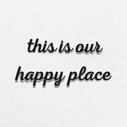 Wanddeko Wohnzimmer, schwarzer Schriftzug ,This is our happy place Metall Sign, minimalistische und Moderne Wandkunst Cover