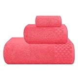 MyOwn Ultra Soft 3 Pack Cotton Towel Set, Contains a Bath Towels 28x55 inch, a Hand Towels 16x24 inch & a Wash Coths 12x12 inch, Ideal Everyday use, Compact & Lightweight - Coral Orange