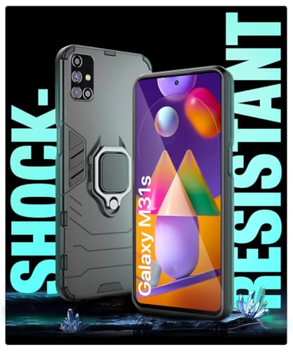 Image of WOW IMAGINE Shock Proof Back Case Mobile Cover for Samsung Galaxy M31s (Armor | Hybrid PC + TPU | Full Protection with Ring Holder Kickstand | Carbon Black)